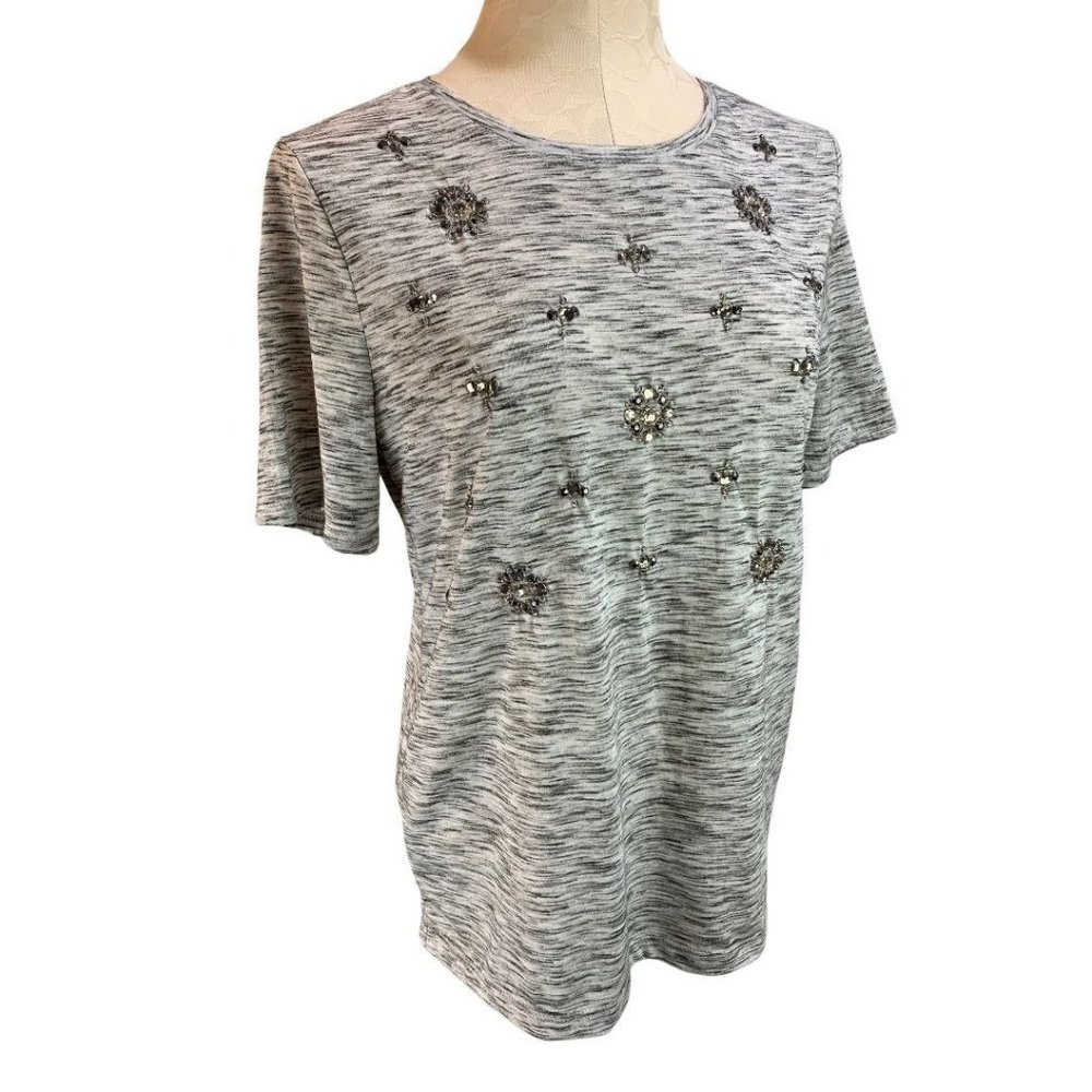 Medium Loft Women's Short Sleeve Gray Tshirt Embellished Design